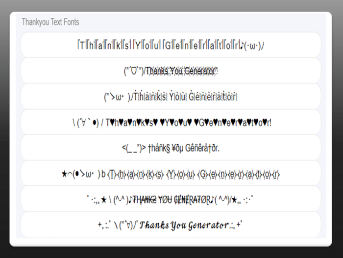 Thanks You Text Generator